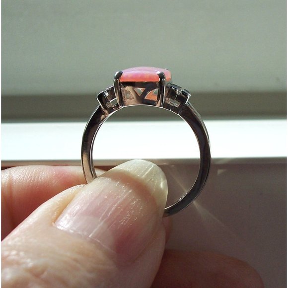 925 STERLING SILVER Lab Created Pink Fire Opal Cubic Zirconia Ring - Picture 5 of 15